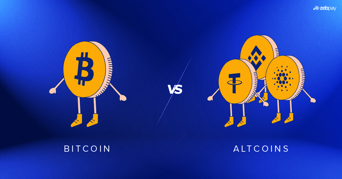 Bitcoin vs Altcoins - Image depicting Bitcoin and various Altcoins.