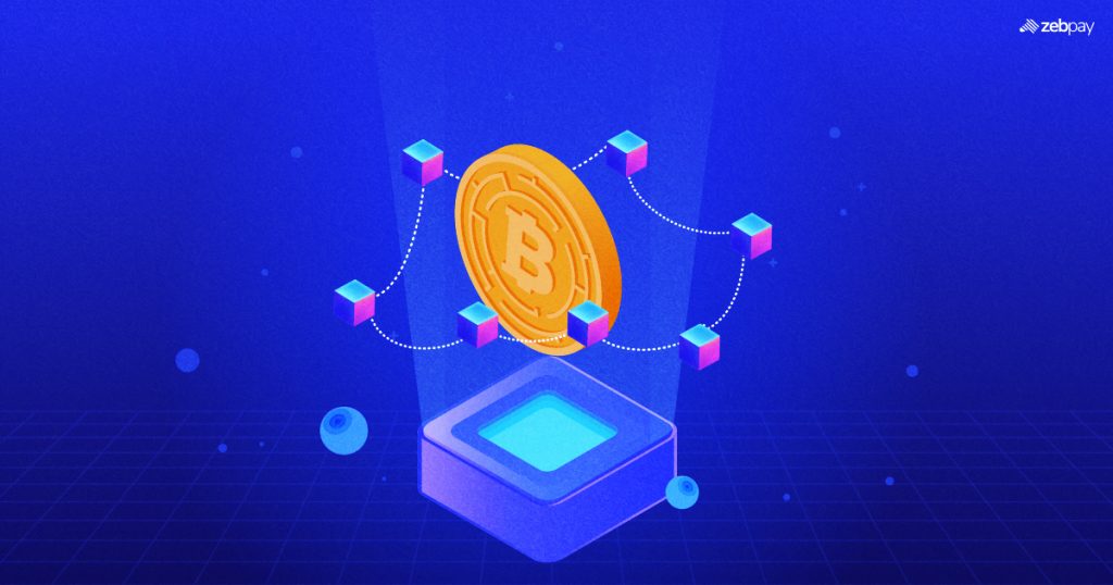 Illustration of CeDeFi ecosystem, featuring centralized and decentralized finance components, interconnected by arrows and represented by icons of a bank and a blockchain respectively.