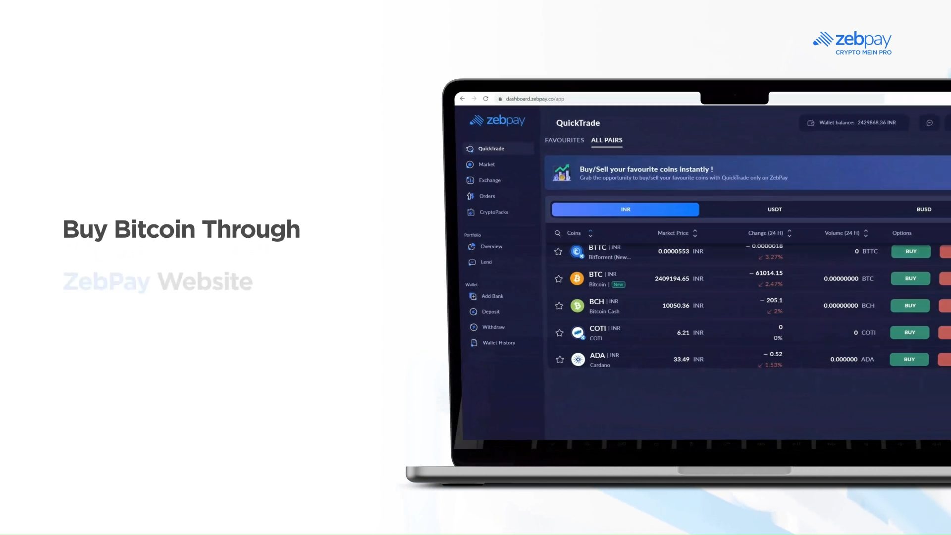 Buy Bitcoin On ZebPay | Safe, Instant & Low-Fee Trading