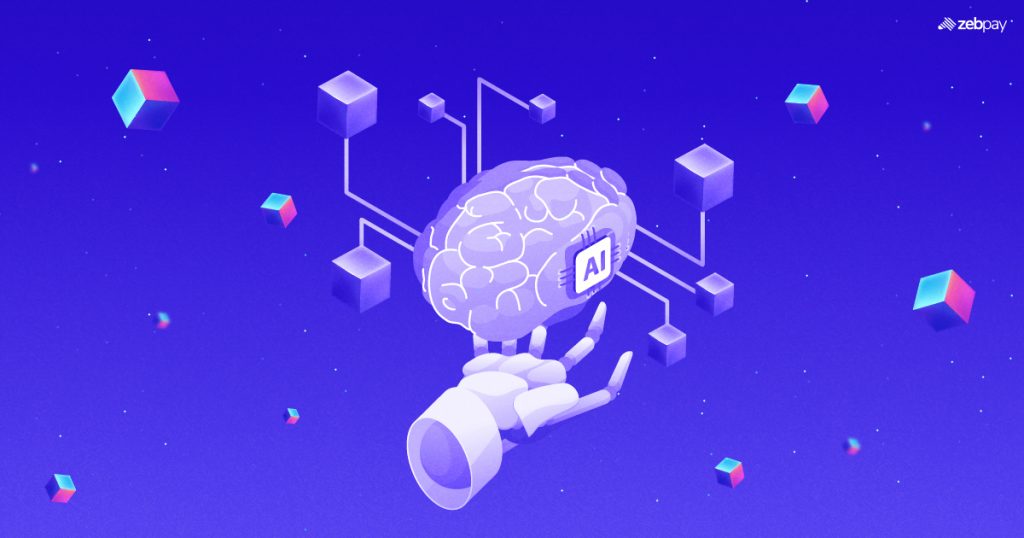 Machine learning in blockchain technology illustration
