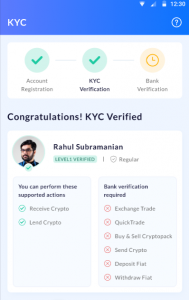 KYC confirmation screen