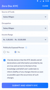 KYC delcaration confirmation